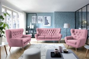 ροζ καπιτονέ καναπές
