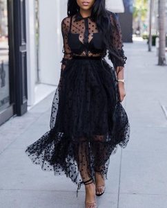 μαύρο μάξι φόρεμα διαφάνεια μακρυμάνικο 