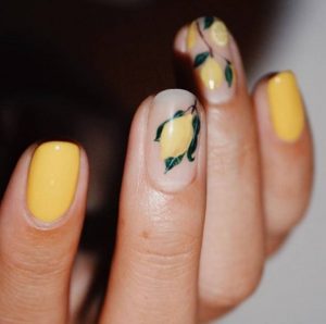 νύχια με σχέδιο λεμόνια κίτρινο φρούτο