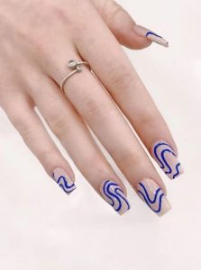 Naked nails with blue lines