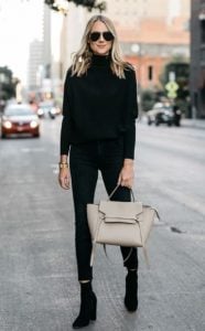 skinny μαύρο τζιν παντελόνι σωματότυπο μαύρο πουλόβερ