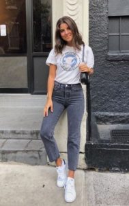 τζιν παντελόνι γκρι T-shirt