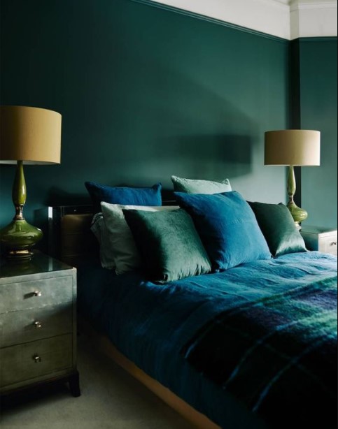 μπλε πράσινη κρεβατοκάμαρα κρεβάτι