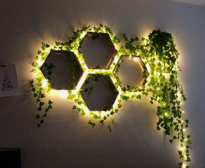 ραφιέρα με φυτό και φωτισμό