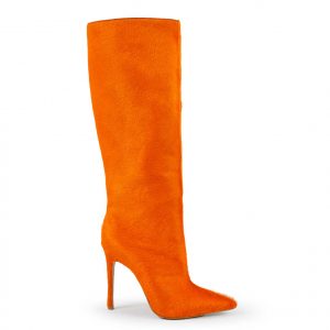 πορτοκαλί δερμάτινες μπότες με τακούνι