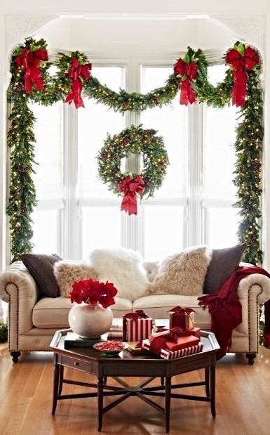 γιρλάντα παράθυρο στεφάνι γιρλάντα χριστουγεννιάτικη διακόσμηση