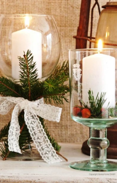 κεριά γυάλινα βάζα χριστουγεννιάτικες ιδέες κεριά