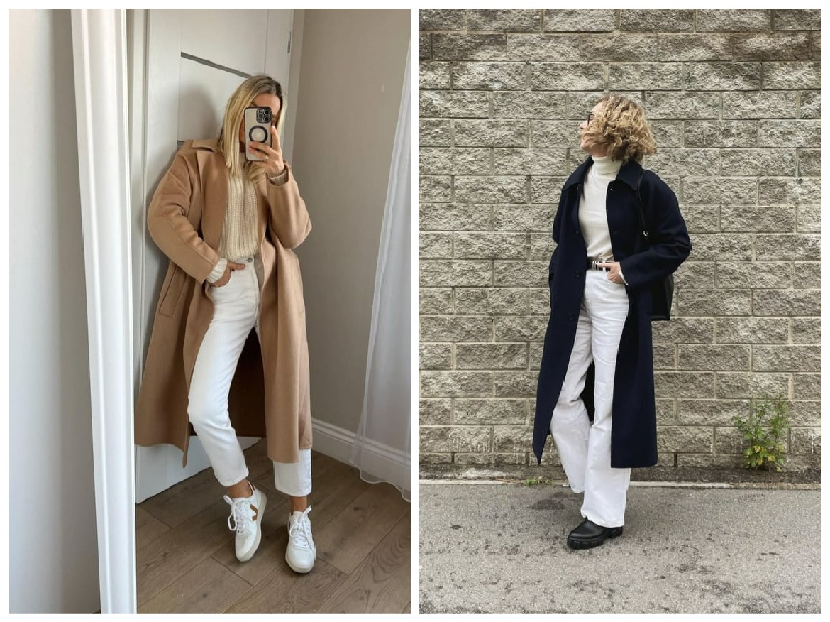 Πώς να φορέσεις το λευκό τζιν τον χειμώνα με παλτό