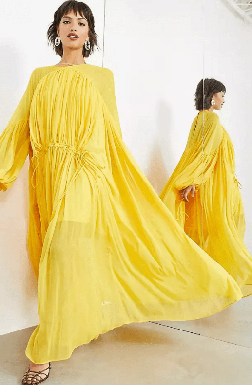 Κίτρινο μίντι αέρινο φόρεμα