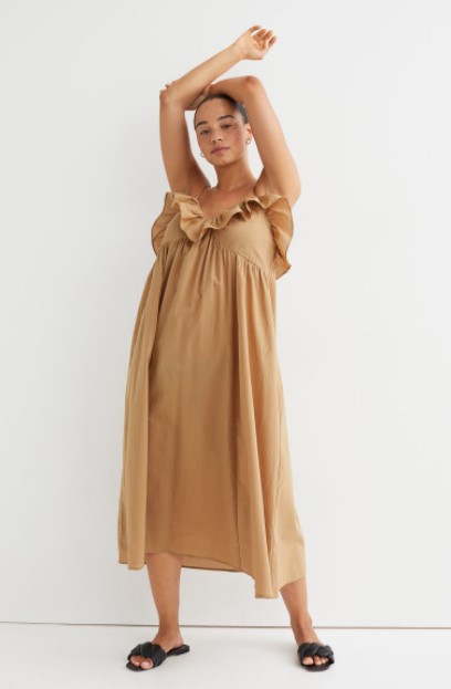 μπεζ μακρύ φόρεμα καλοκαιρινά ρούχα H&M 2022