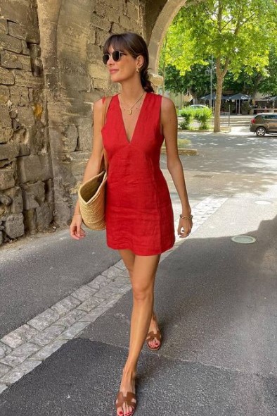 λινό κόκκινο φόρεμα φορέματα καλοκαίρι 2022