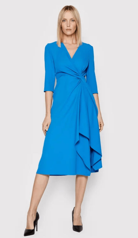 Μπλε μίντι φόρεμα με ιδιαίτερη μέση