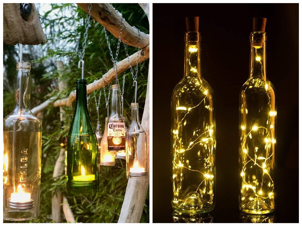DIY φωτιστικά με κρεμαστά μπουκάλια