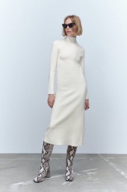 άσπρο πλεκτό μίντι φόρεμα