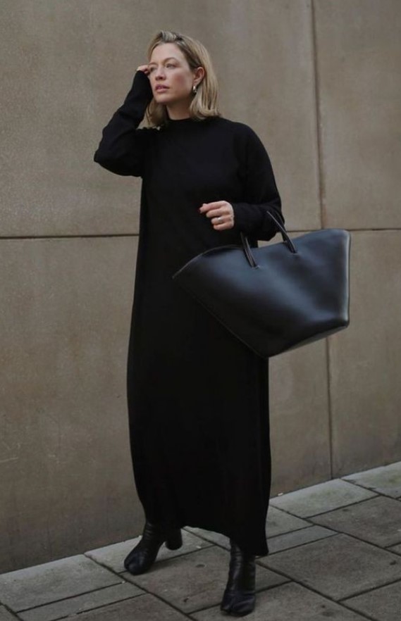 oversized πλεκτό φόρεμα total black σύνολα