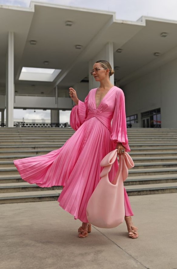 πλισέ φόρεμα ροζ κλασικά φορέματα καλεσμένη