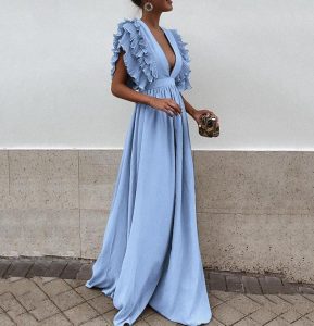 Γαλάζιο μακρύ φόρεμα με φραμπαλά - φορέματα για γάμο