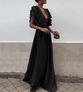 Μαύρο μακρύ φόρεμα με φραμπαλά