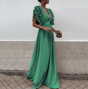 Πράσινο μακρύ φόρεμα με φραμπαλά