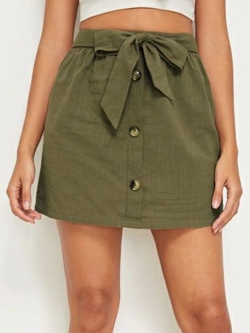 πράσινη κοντή φούστα μινι mini κουμπιά 