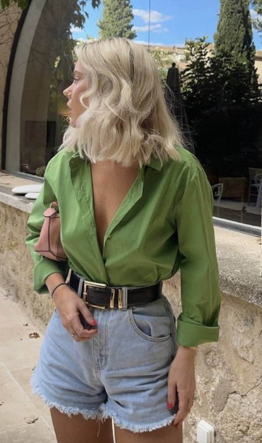 πράσινο πουκάμισο καλοκαιρινό jean φούστα ζώνη 