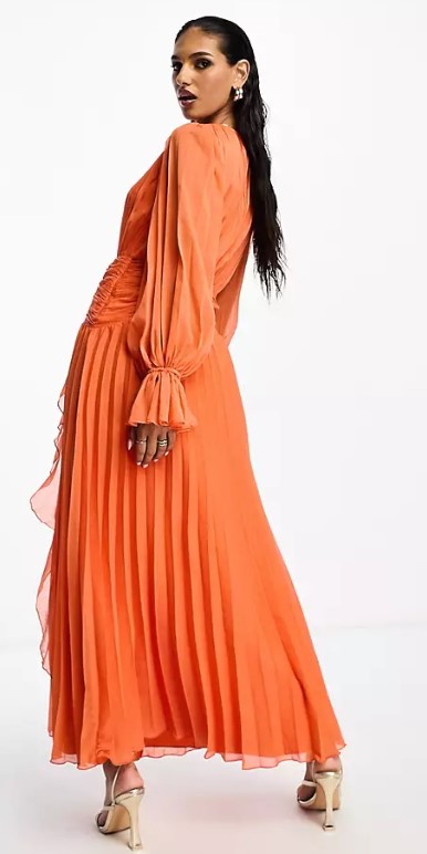 φόρεμα πορτοκαλί με πιέτες