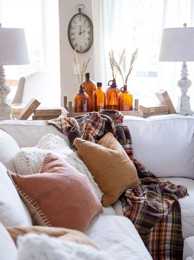καρό κουβέρτα καναπές διακοσμήσεις φθινόπωρο