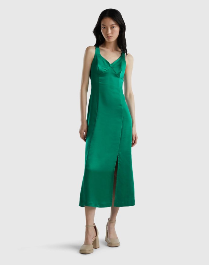 σατέν πράσινο φόρεμα καλοκαιρινά φορέματα Benetton