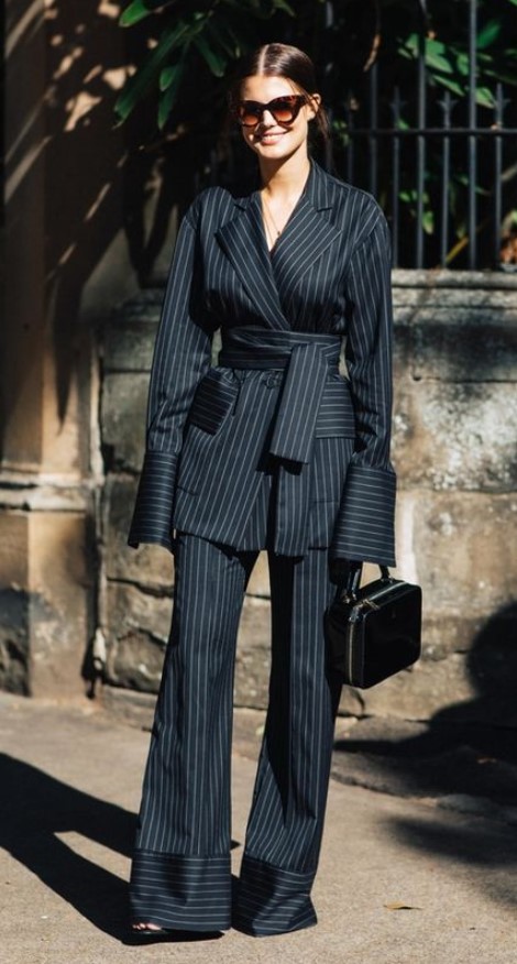 stripped navy suit